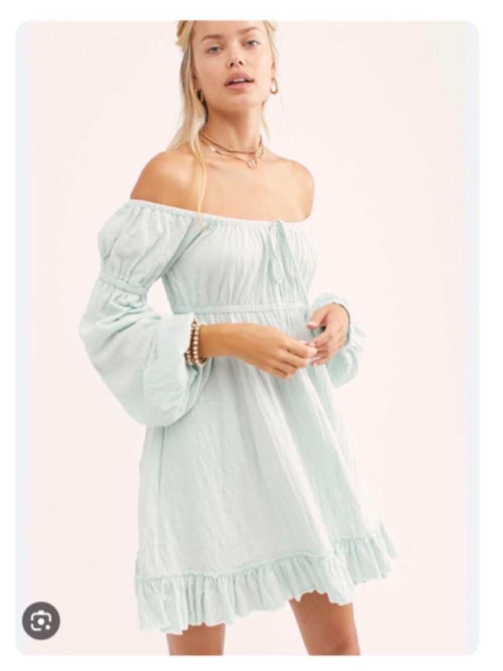 Free People Beach Lowry Off-the-Shoulder Mint Mini Dress